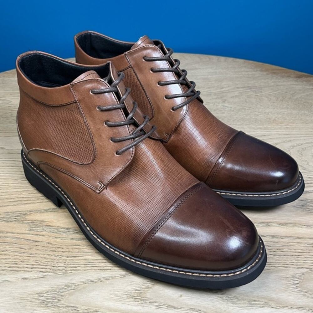 CALTO Men's Invisible Height Increasing Elevator Shoes Brown Leather Size 11